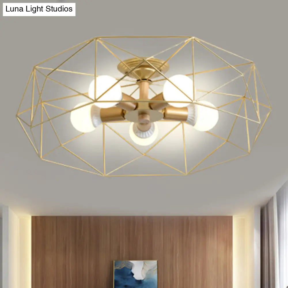 DecorBites™ DecorBites™ Contemporary Geometric Semi Flush Mount Light with Wire-Cage Shade - 3/4/5 Light Options (White/Black/Gold)