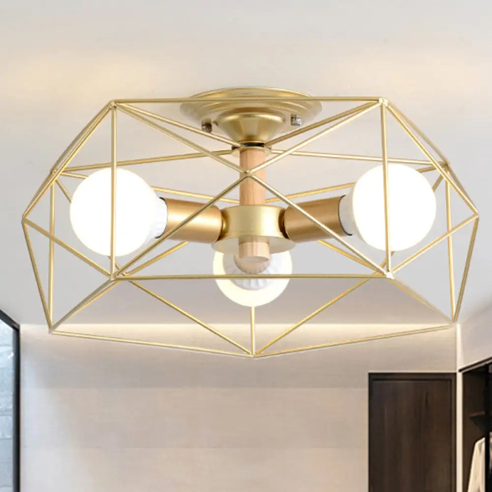 DecorBites™ DecorBites™ Contemporary Geometric Semi Flush Mount Light with Wire-Cage Shade - 3/4/5 Light Options (White/Black/Gold)