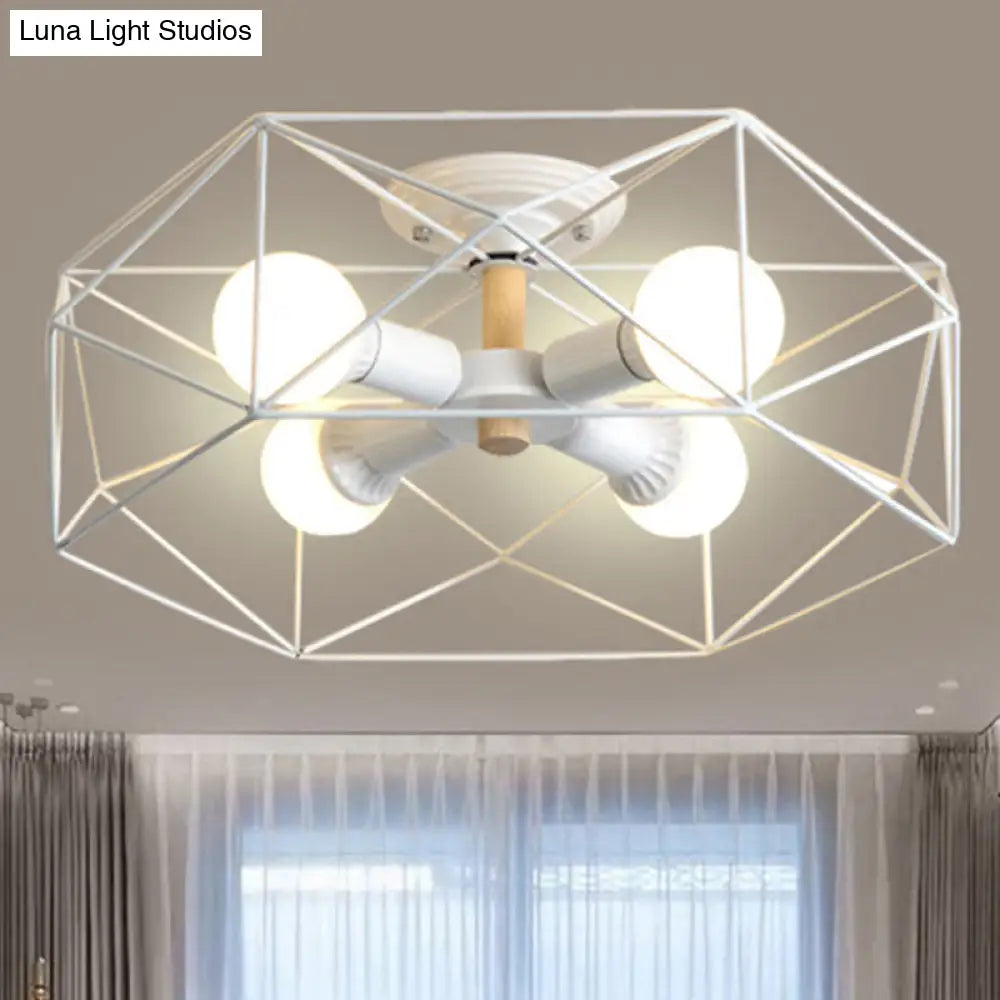 DecorBites™ DecorBites™ Contemporary Geometric Semi Flush Mount Light with Wire-Cage Shade - 3/4/5 Light Options (White/Black/Gold)