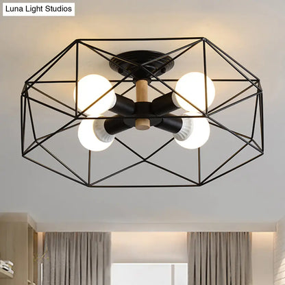 DecorBites™ DecorBites™ Contemporary Geometric Semi Flush Mount Light with Wire-Cage Shade - 3/4/5 Light Options (White/Black/Gold)