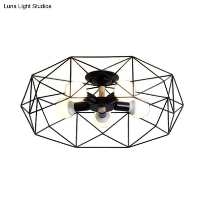 DecorBites™ DecorBites™ Contemporary Geometric Semi Flush Mount Light with Wire-Cage Shade - 3/4/5 Light Options (White/Black/Gold)