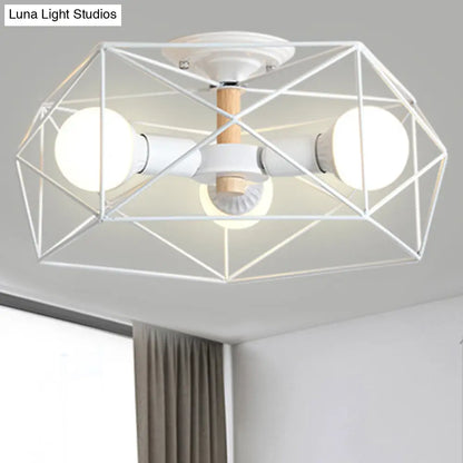 DecorBites™ DecorBites™ Contemporary Geometric Semi Flush Mount Light with Wire-Cage Shade - 3/4/5 Light Options (White/Black/Gold)