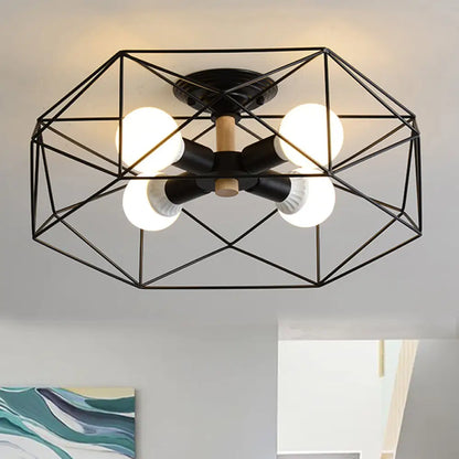 DecorBites™ DecorBites™ Contemporary Geometric Semi Flush Mount Light with Wire-Cage Shade - 3/4/5 Light Options (White/Black/Gold)