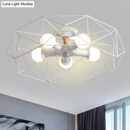 DecorBites™ DecorBites™ Contemporary Geometric Semi Flush Mount Light with Wire-Cage Shade - 3/4/5 Light Options (White/Black/Gold)