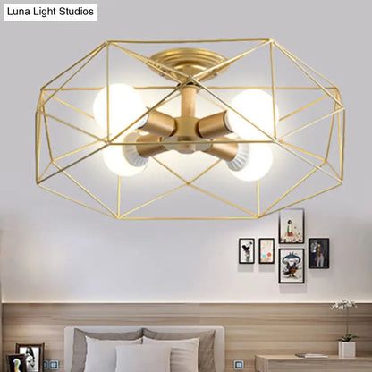 DecorBites™ DecorBites™ Contemporary Geometric Semi Flush Mount Light with Wire-Cage Shade - 3/4/5 Light Options (White/Black/Gold)