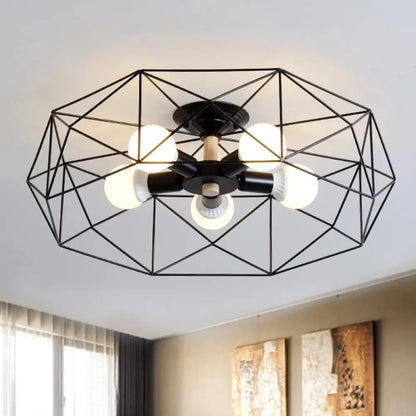 DecorBites™ DecorBites™ Contemporary Geometric Semi Flush Mount Light with Wire-Cage Shade - 3/4/5 Light Options (White/Black/Gold)
