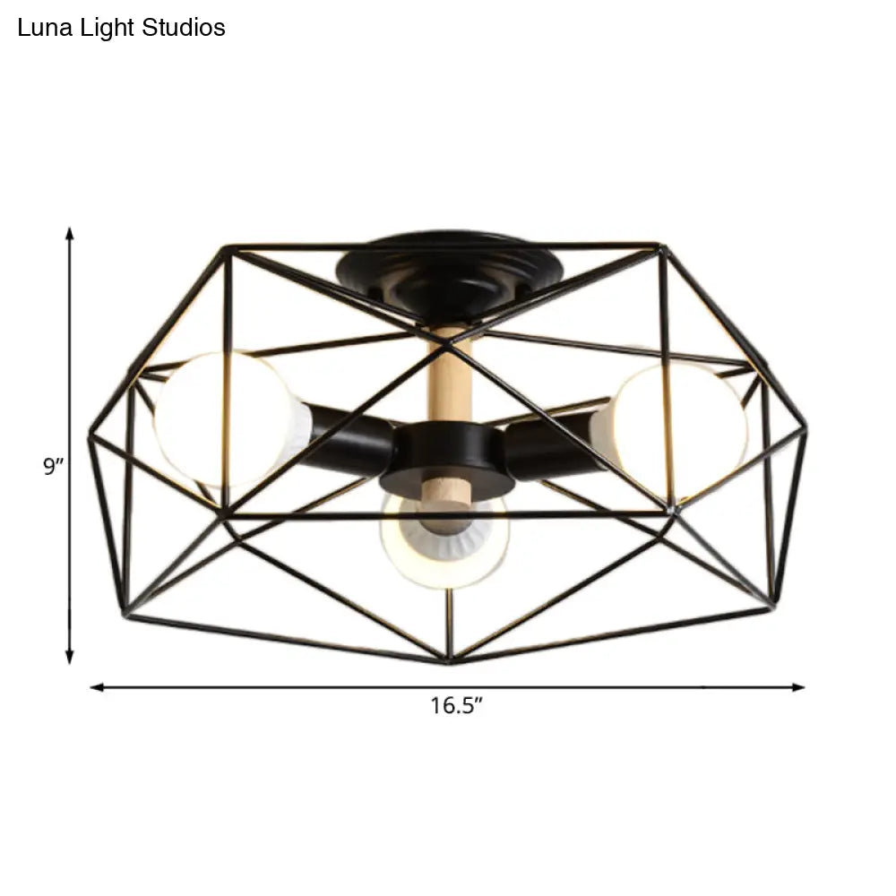 DecorBites™ DecorBites™ Contemporary Geometric Semi Flush Mount Light with Wire-Cage Shade - 3/4/5 Light Options (White/Black/Gold)