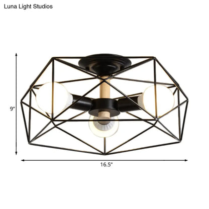 DecorBites™ DecorBites™ Contemporary Geometric Semi Flush Mount Light with Wire-Cage Shade - 3/4/5 Light Options (White/Black/Gold)