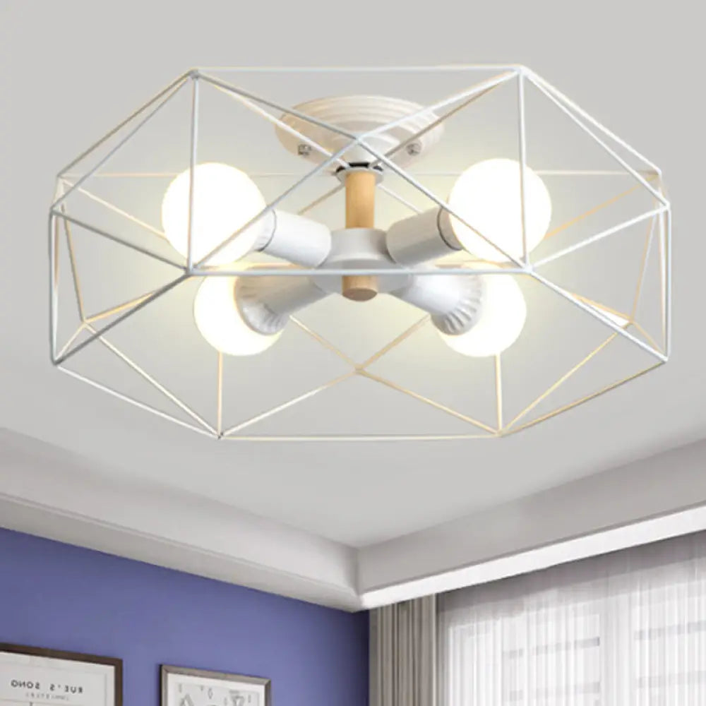 DecorBites™ DecorBites™ Contemporary Geometric Semi Flush Mount Light with Wire-Cage Shade - 3/4/5 Light Options (White/Black/Gold)