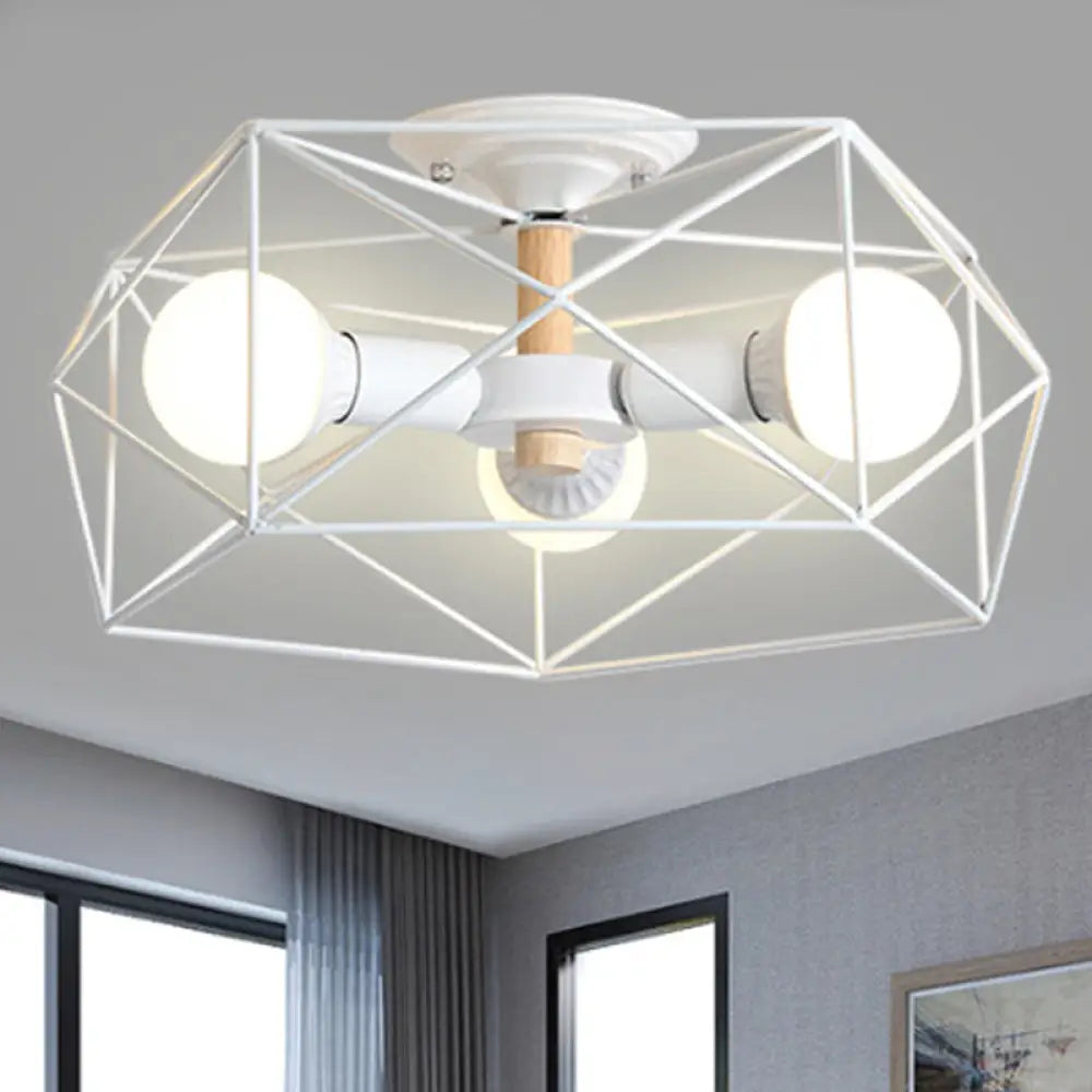 DecorBites™ DecorBites™ Contemporary Geometric Semi Flush Mount Light with Wire-Cage Shade - 3/4/5 Light Options (White/Black/Gold)