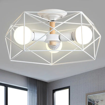 DecorBites™ DecorBites™ Contemporary Geometric Semi Flush Mount Light with Wire-Cage Shade - 3/4/5 Light Options (White/Black/Gold)