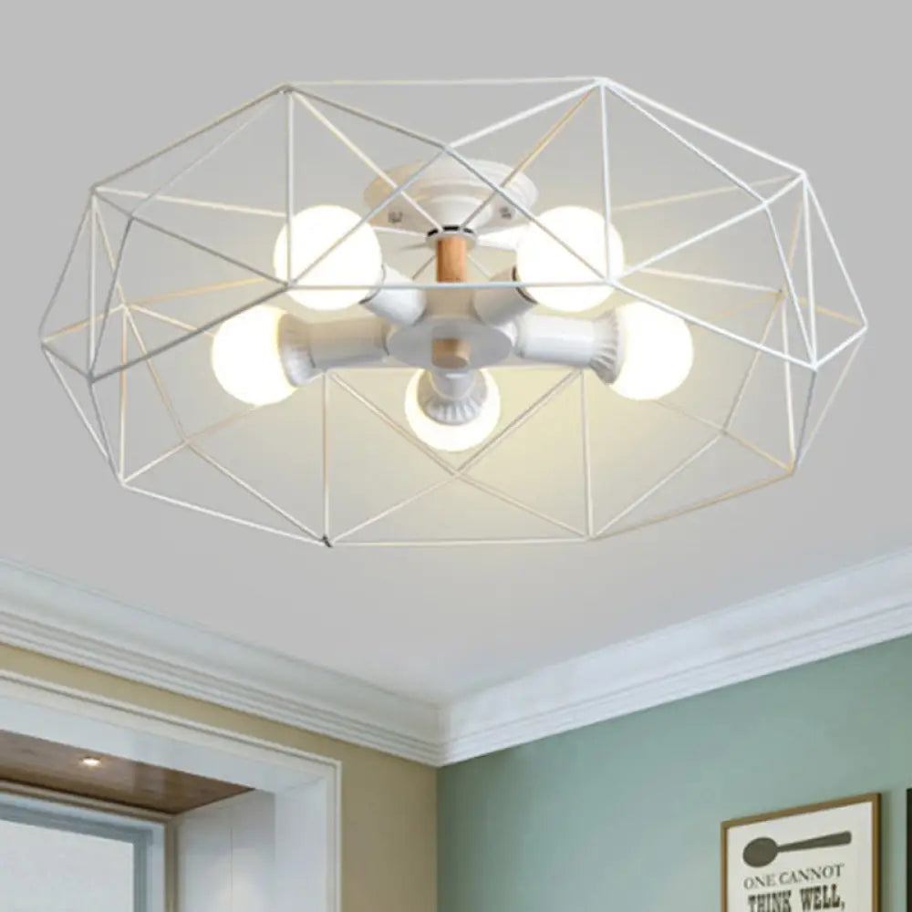 DecorBites™ DecorBites™ Contemporary Geometric Semi Flush Mount Light with Wire-Cage Shade - 3/4/5 Light Options (White/Black/Gold)