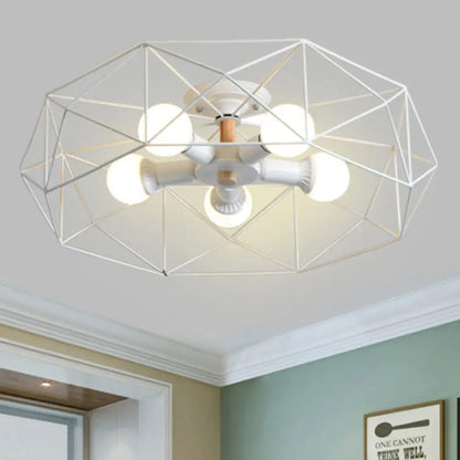 DecorBites™ DecorBites™ Contemporary Geometric Semi Flush Mount Light with Wire-Cage Shade - 3/4/5 Light Options (White/Black/Gold)
