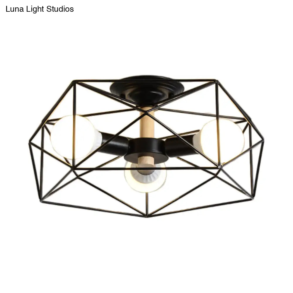 DecorBites™ DecorBites™ Contemporary Geometric Semi Flush Mount Light with Wire-Cage Shade - 3/4/5 Light Options (White/Black/Gold)