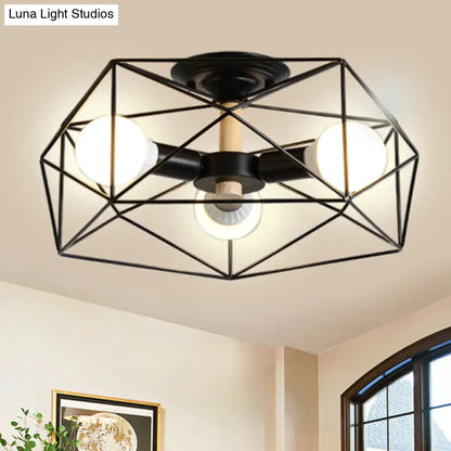 DecorBites™ DecorBites™ Contemporary Geometric Semi Flush Mount Light with Wire-Cage Shade - 3/4/5 Light Options (White/Black/Gold)