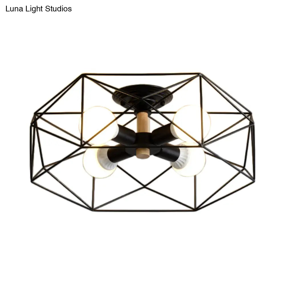 DecorBites™ DecorBites™ Contemporary Geometric Semi Flush Mount Light with Wire-Cage Shade - 3/4/5 Light Options (White/Black/Gold)