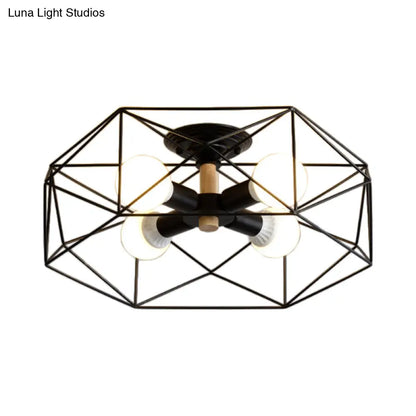 DecorBites™ DecorBites™ Contemporary Geometric Semi Flush Mount Light with Wire-Cage Shade - 3/4/5 Light Options (White/Black/Gold)