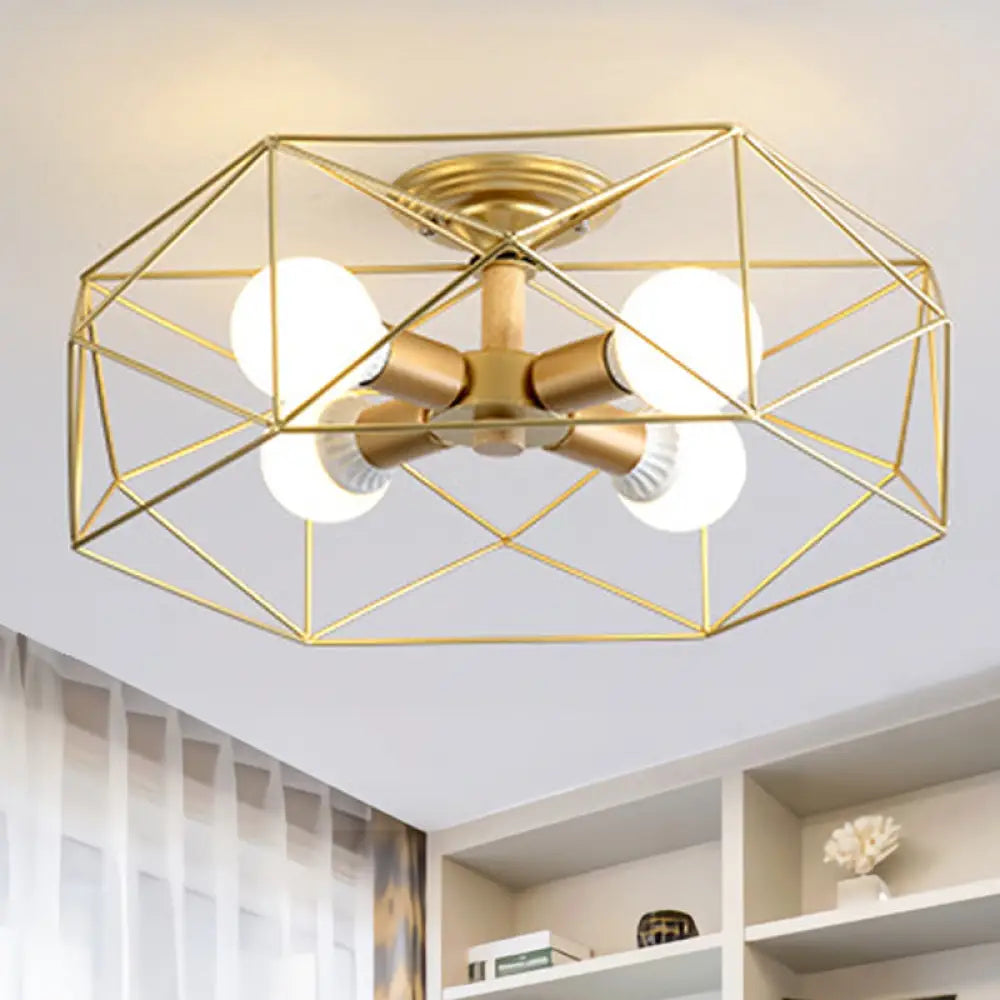 DecorBites™ DecorBites™ Contemporary Geometric Semi Flush Mount Light with Wire-Cage Shade - 3/4/5 Light Options (White/Black/Gold)