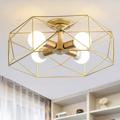 DecorBites™ DecorBites™ Contemporary Geometric Semi Flush Mount Light with Wire-Cage Shade - 3/4/5 Light Options (White/Black/Gold)