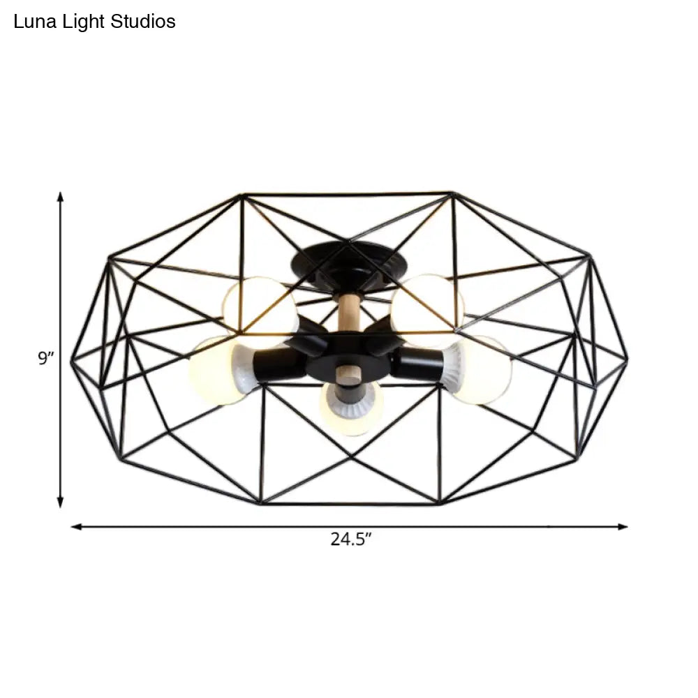 DecorBites™ DecorBites™ Contemporary Geometric Semi Flush Mount Light with Wire-Cage Shade - 3/4/5 Light Options (White/Black/Gold)