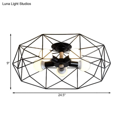 DecorBites™ DecorBites™ Contemporary Geometric Semi Flush Mount Light with Wire-Cage Shade - 3/4/5 Light Options (White/Black/Gold)