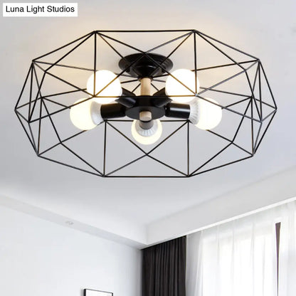 DecorBites™ DecorBites™ Contemporary Geometric Semi Flush Mount Light with Wire-Cage Shade - 3/4/5 Light Options (White/Black/Gold)