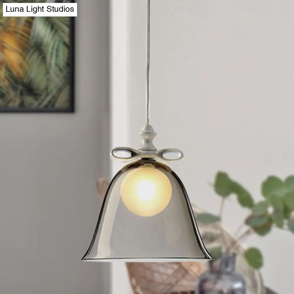 Contemporary Glass Bell Pendant Light - White/Brown/Clear - Ideal for Dining Room Ceiling