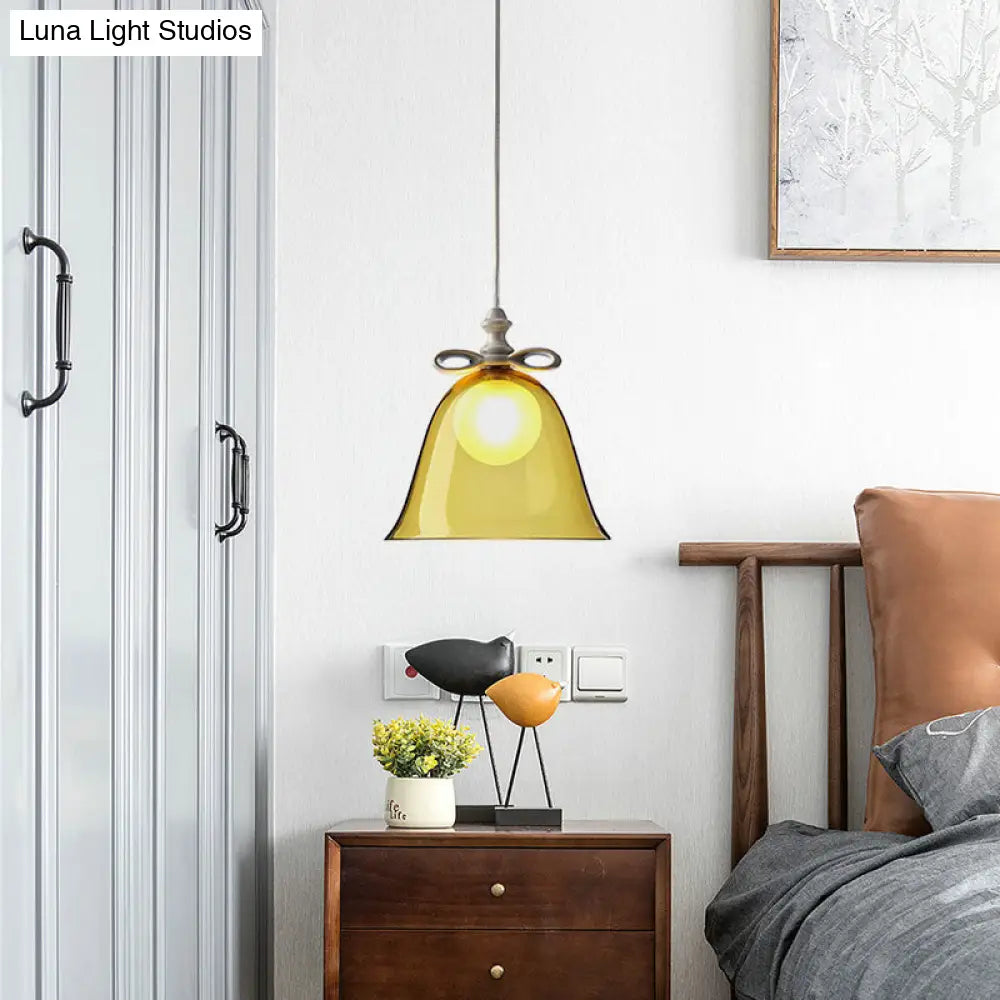 Contemporary Glass Bell Pendant Light - White/Brown/Clear - Ideal for Dining Room Ceiling