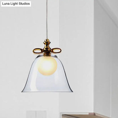 Contemporary Glass Bell Pendant Light - White/Brown/Clear - Ideal for Dining Room Ceiling