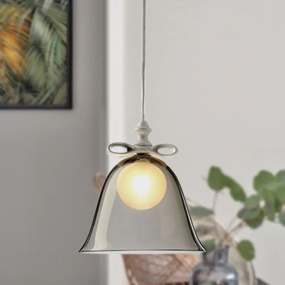 Contemporary Glass Bell Pendant Light - White/Brown/Clear - Ideal for Dining Room Ceiling