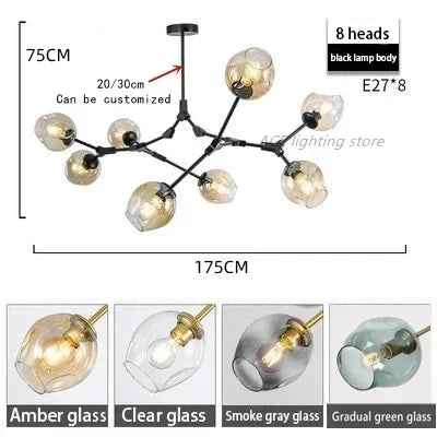 Contemporary Glass Bubble Chandelier for Living Room - 8 Heads A / Black lamp body / Smoke grey glass - Chandelier