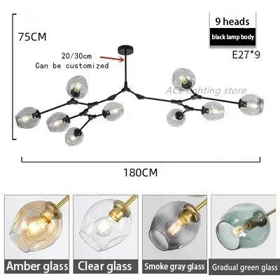 Contemporary Glass Bubble Chandelier for Living Room - 9 Heads A / Gold lamp body / Transparent glass - Chandelier