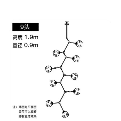 Contemporary Glass Bubble Chandelier for Living Room - 9 Heads B / Black lamp body / Transparent glass - Chandelier