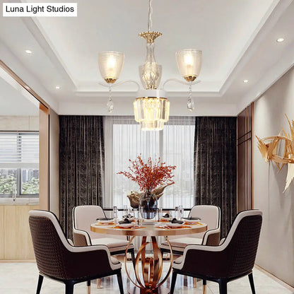 Kit de lámpara colgante contemporánea con forma de copa de cristal - Lámpara de araña prismática de 3/6/8 luces con pantalla de cristal cónica (blanca)