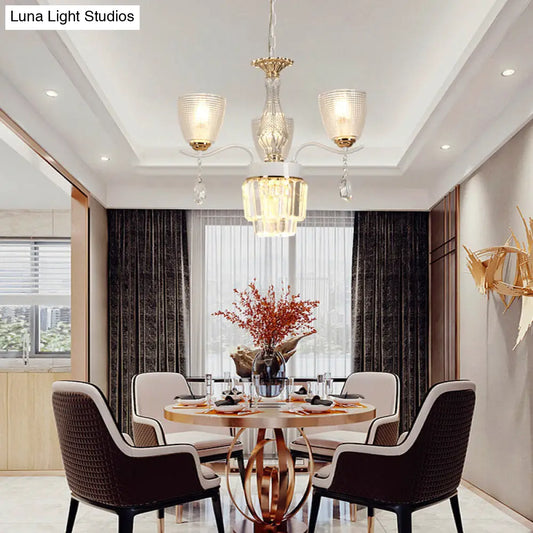 Kit de lámpara colgante contemporánea con forma de copa de cristal - Lámpara de araña prismática de 3/6/8 luces con pantalla de cristal cónica (blanca)