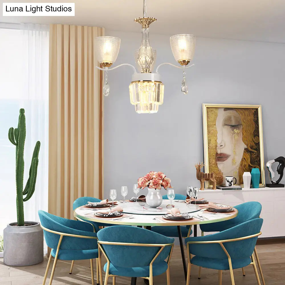 Kit de lámpara colgante contemporánea con forma de copa de cristal - Lámpara de araña prismática de 3/6/8 luces con pantalla de cristal cónica (blanca)