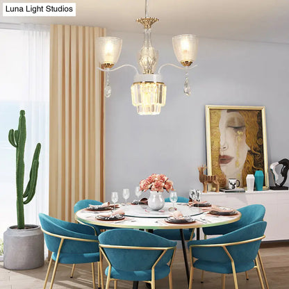 Kit de lámpara colgante contemporánea con forma de copa de cristal - Lámpara de araña prismática de 3/6/8 luces con pantalla de cristal cónica (blanca)