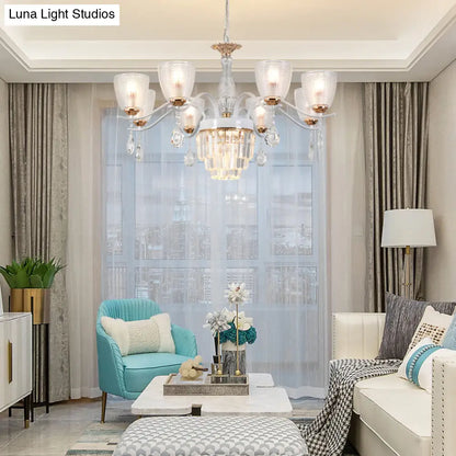 Kit de lámpara colgante contemporánea con forma de copa de cristal - Lámpara de araña prismática de 3/6/8 luces con pantalla de cristal cónica (blanca)