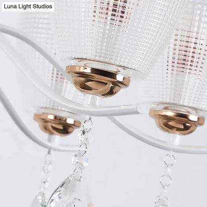 Kit de lámpara colgante contemporánea con forma de copa de cristal - Lámpara de araña prismática de 3/6/8 luces con pantalla de cristal cónica (blanca)