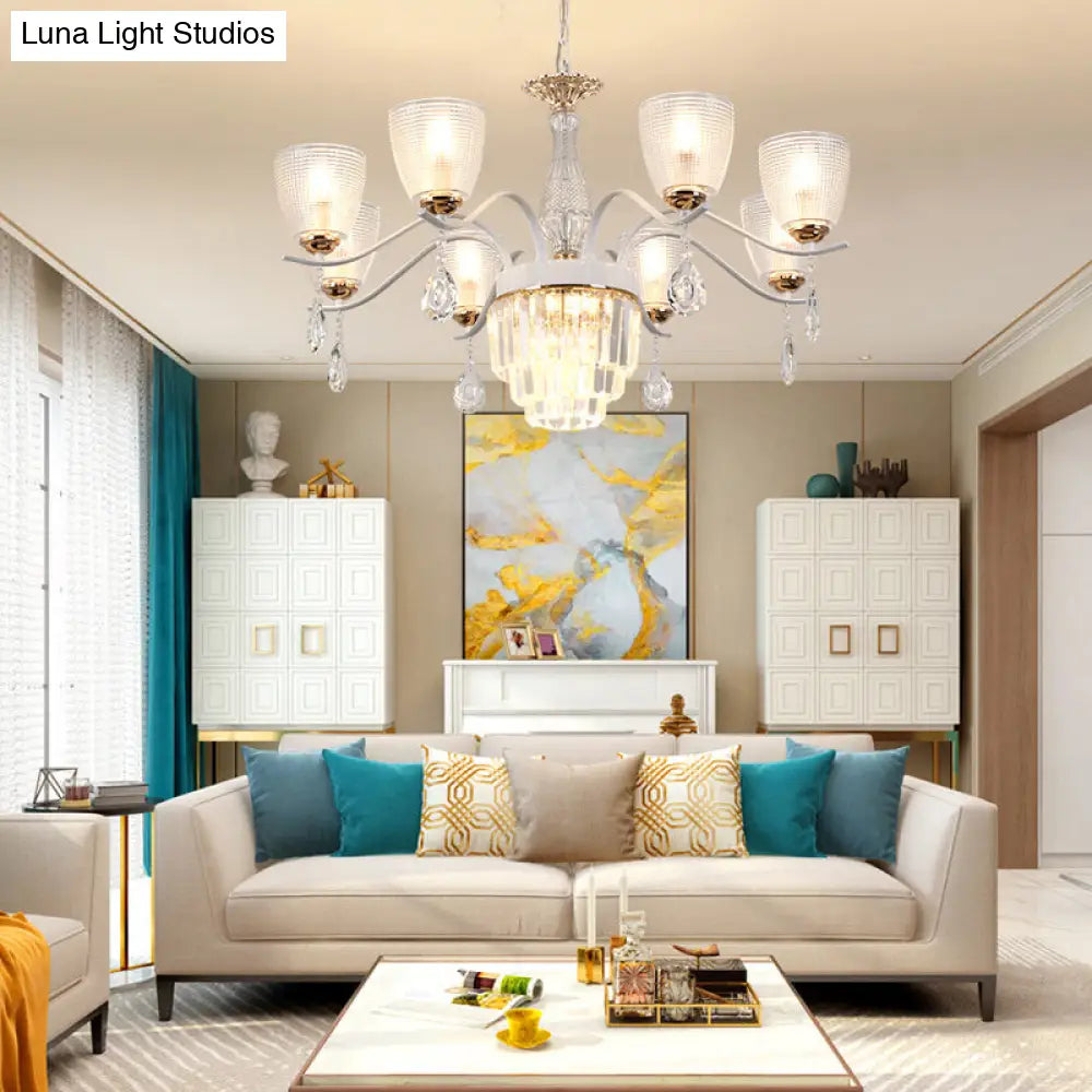 Kit de lámpara colgante contemporánea con forma de copa de cristal - Lámpara de araña prismática de 3/6/8 luces con pantalla de cristal cónica (blanca)