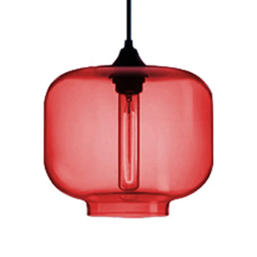 Contemporary Glass Hanging Lamp - Cylinder Shape, 1 Light, Red/Brown/Blue