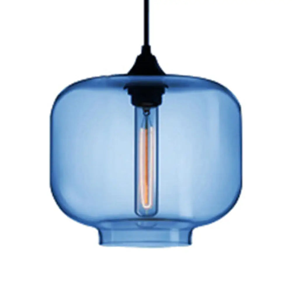 Contemporary Glass Hanging Lamp - Cylinder Shape, 1 Light, Red/Brown/Blue