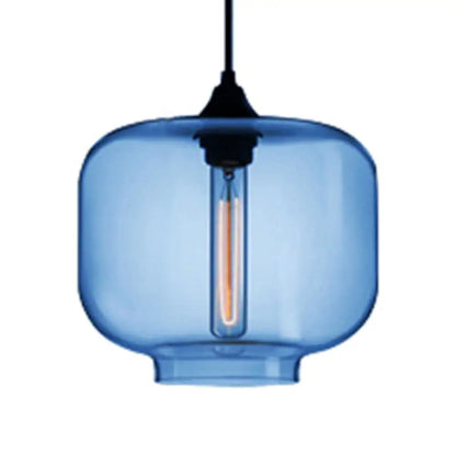 Contemporary Glass Hanging Lamp - Cylinder Shape, 1 Light, Red/Brown/Blue