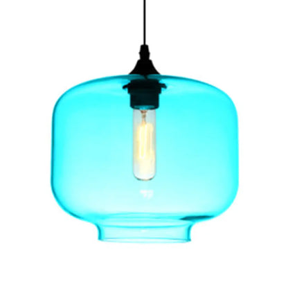 Contemporary Glass Hanging Lamp - Cylinder Shape, 1 Light, Red/Brown/Blue