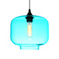 Contemporary Glass Hanging Lamp - Cylinder Shape, 1 Light, Red/Brown/Blue