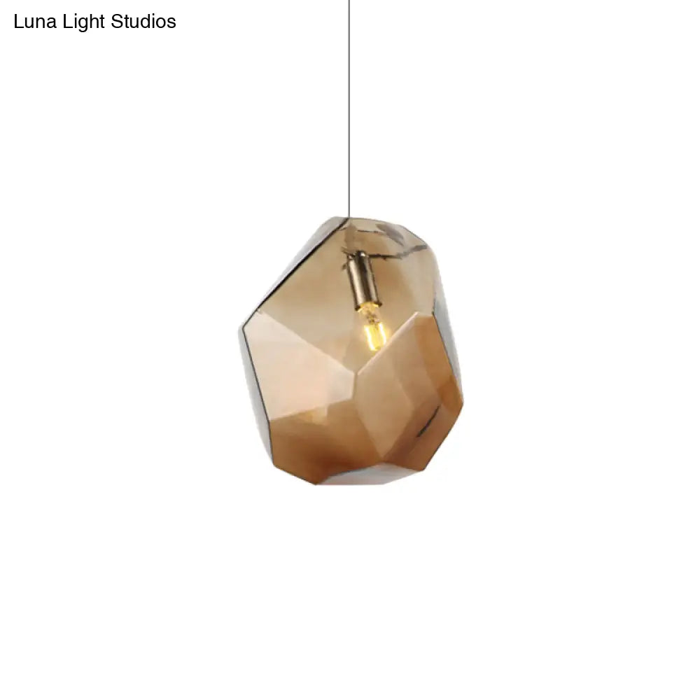 Contemporary Glass Pendant Light - Faceted Grey/Orange/Purple - 1-Light LED Hanging Lamp for Dining Room Fixture