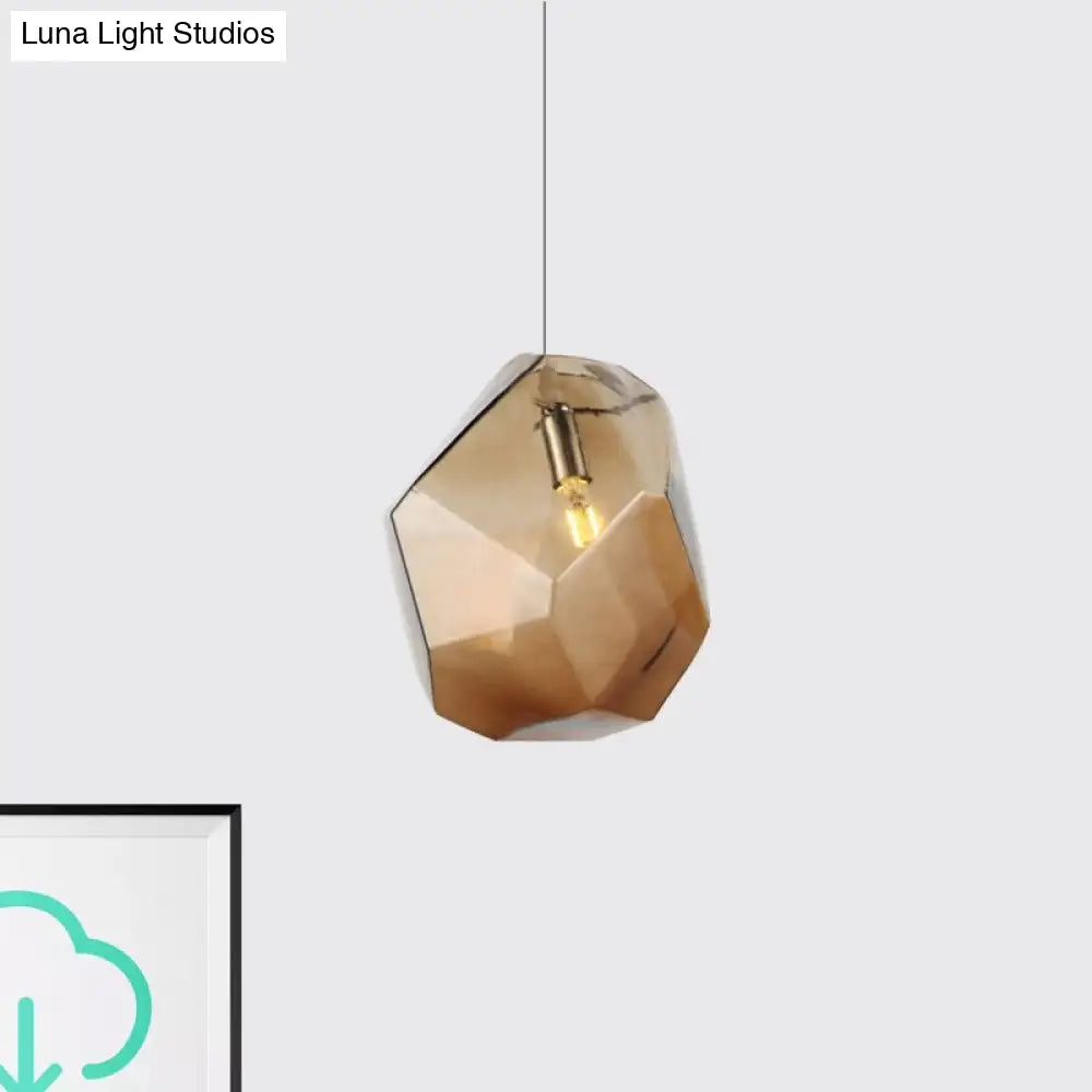 Contemporary Glass Pendant Light - Faceted Grey/Orange/Purple - 1-Light LED Hanging Lamp for Dining Room Fixture