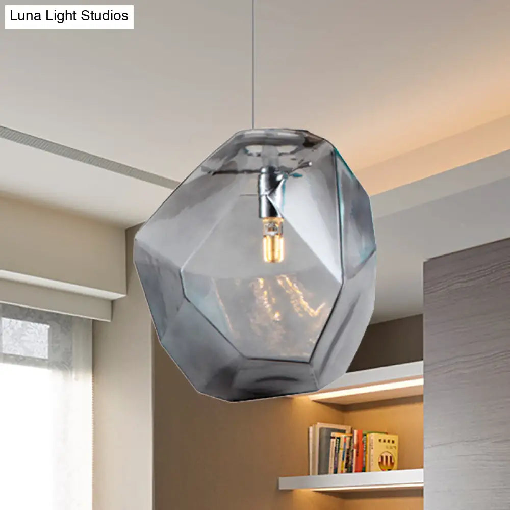 Contemporary Glass Pendant Light - Faceted Grey/Orange/Purple - 1-Light LED Hanging Lamp for Dining Room Fixture