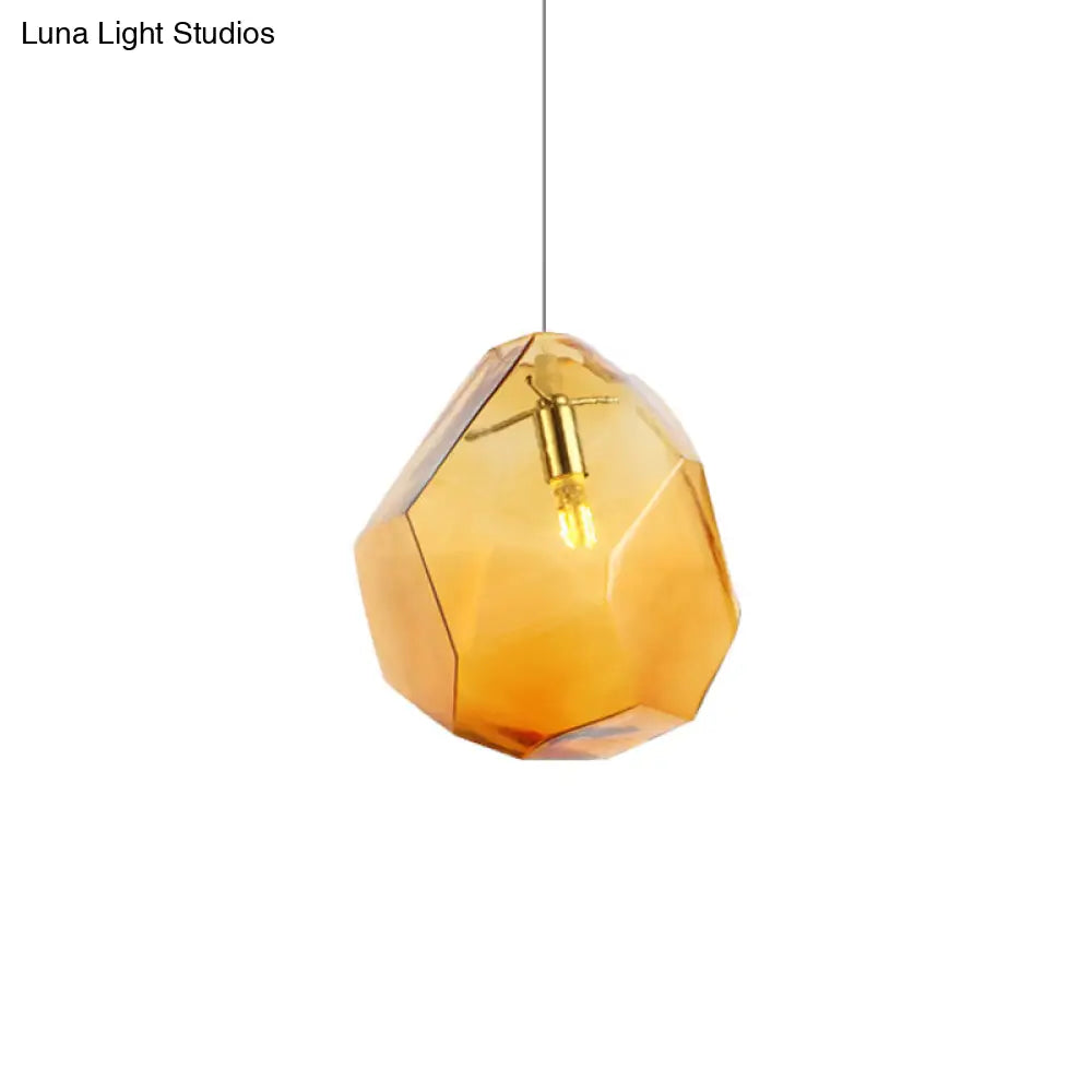 Contemporary Glass Pendant Light - Faceted Grey/Orange/Purple - 1-Light LED Hanging Lamp for Dining Room Fixture