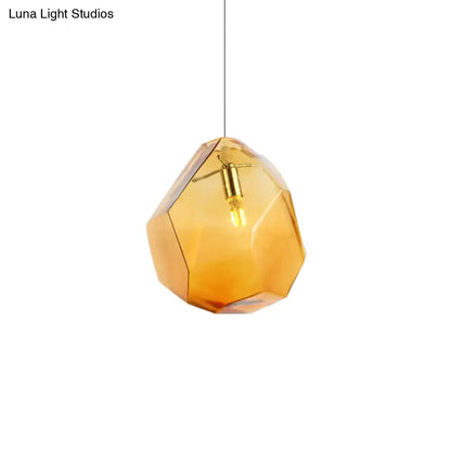 Contemporary Glass Pendant Light - Faceted Grey/Orange/Purple - 1-Light LED Hanging Lamp for Dining Room Fixture